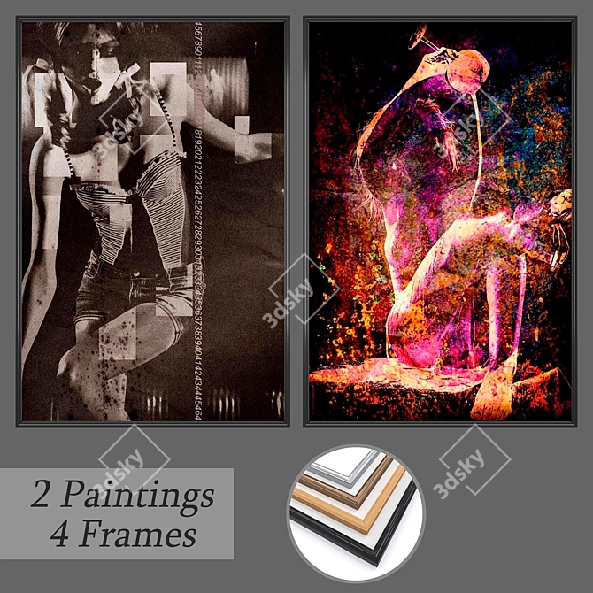 Versatile Set of Wall Paintings with Frames 3D model image 1