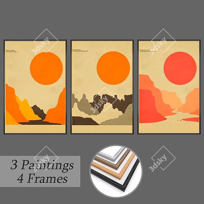 Artistic Framed Wall Paintings Set 3D model image 1