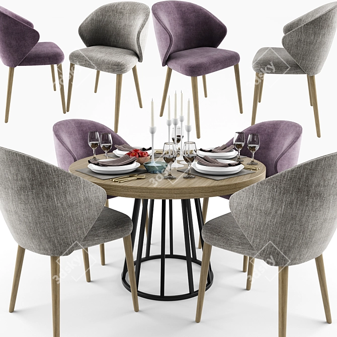 Elegant Ellen Dining Chair Set 3D model image 1