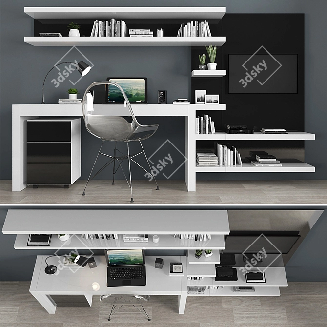 Modern TV Stand Set with Workspace 3D model image 1