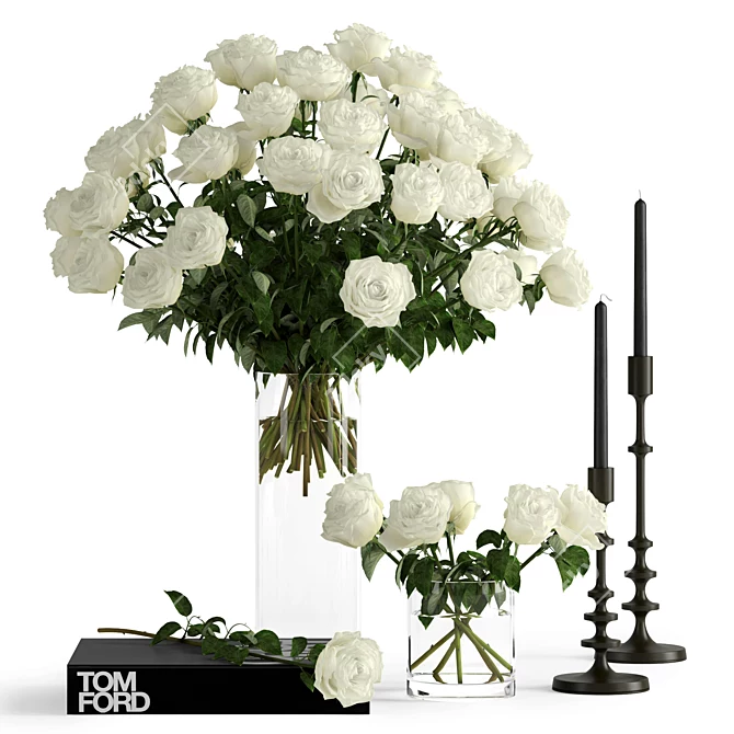 Elegant White Rose Vase Decor 3D model image 1