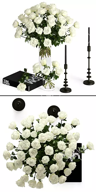 Elegant White Rose Vase Decor 3D model image 2