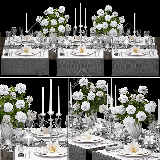 Elegant White Table Setting 3D model image 1