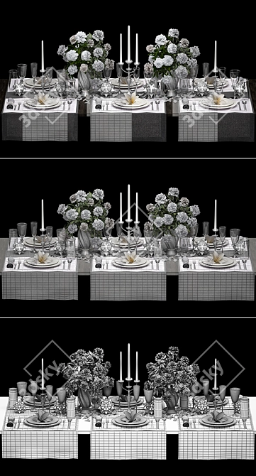 Elegant White Table Setting 3D model image 3