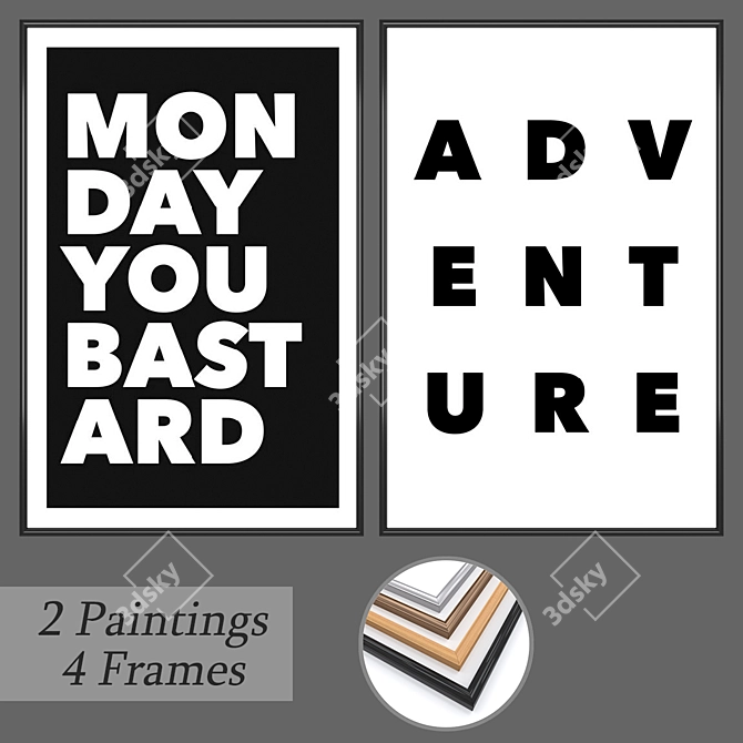 Versatile Wall Art Set with 2 Paintings and 4 Frame Options 3D model image 1