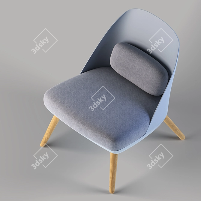 Colmar Armchair: Blue Polyester Seat, Light Brown Legs 3D model image 2