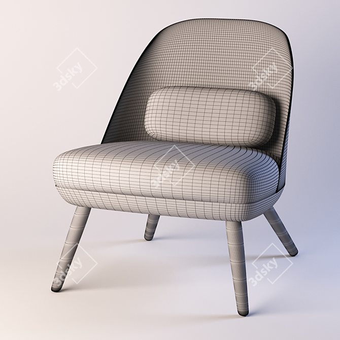 Colmar Armchair: Blue Polyester Seat, Light Brown Legs 3D model image 3