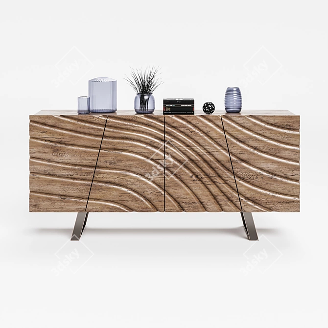 Modern Walnut Buffet with 4 Doors 3D model image 1