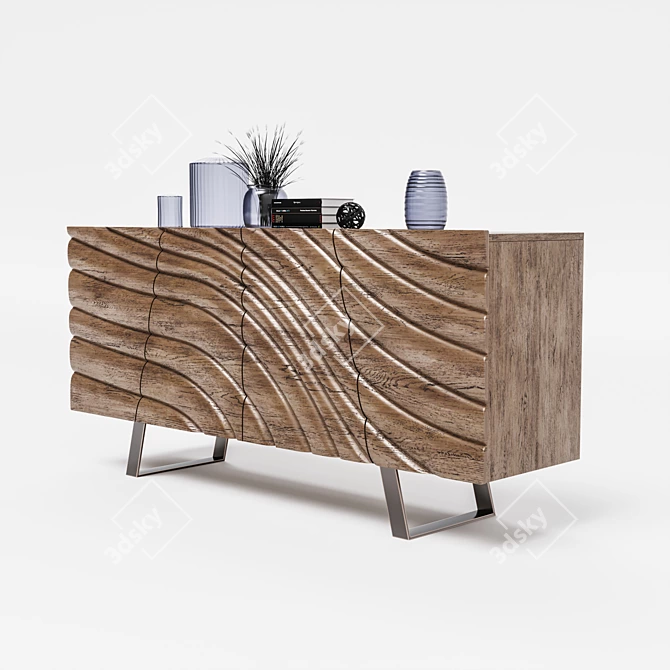 Modern Walnut Buffet with 4 Doors 3D model image 2