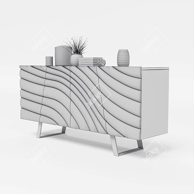 Modern Walnut Buffet with 4 Doors 3D model image 3