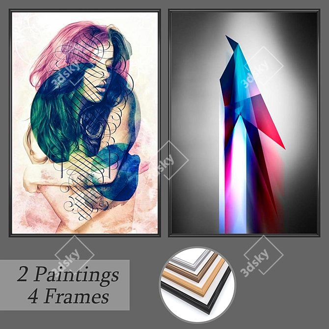 Versatile Wall Art Set: 2 Paintings, 4 Frame Options 3D model image 1