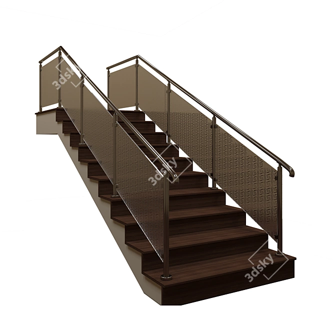 Modern Staircase with Stylish Fence 3D model image 1