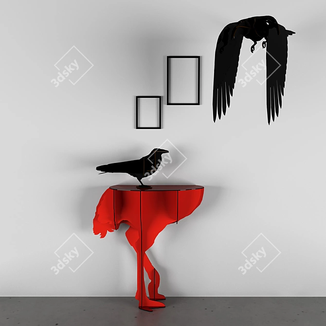 Diva Console Table and Crow Decor: Elegance Meets Whimsy 3D model image 1