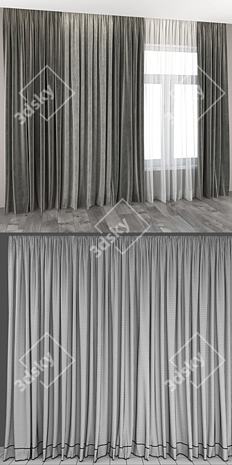 Title: Wooden Floor Curtains and Tulle 3D model image 3