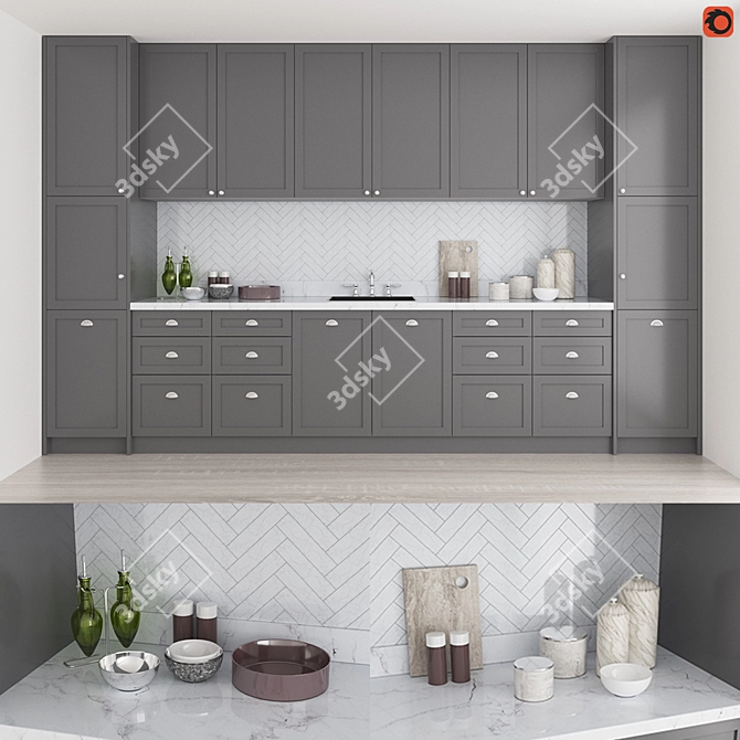 Sleek Modern Kitchen Set 3D model image 1