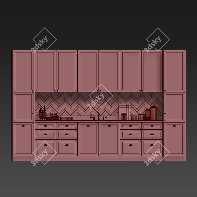 Sleek Modern Kitchen Set 3D model image 2