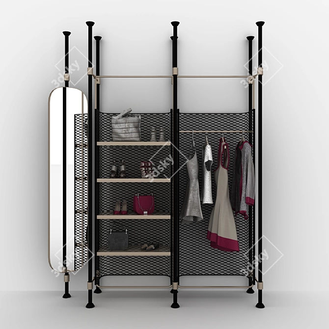 Fashion Store Shelving: Hangers, Clothes, Shoes & Bags 3D model image 1