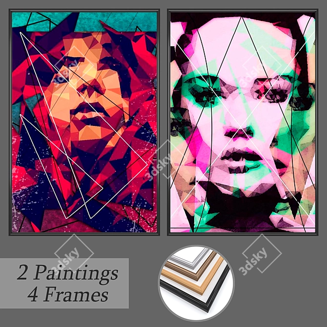 Elegant Set of Wall Paintings with Multiple Frames 3D model image 1