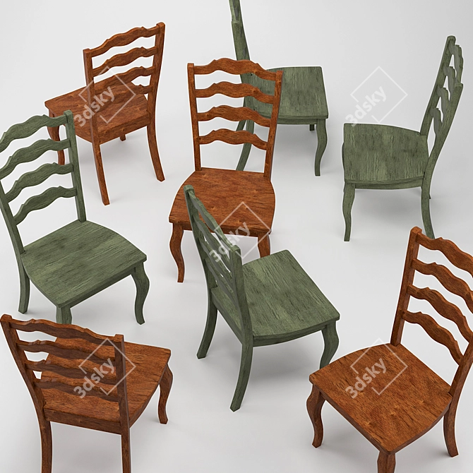 Elegant French Ladder Back Dining Chair 3D model image 2