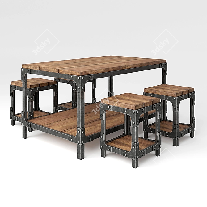 Industrial Set: Table and Chairs 3D model image 1
