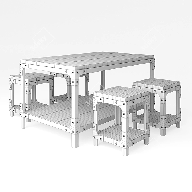 Industrial Set: Table and Chairs 3D model image 3