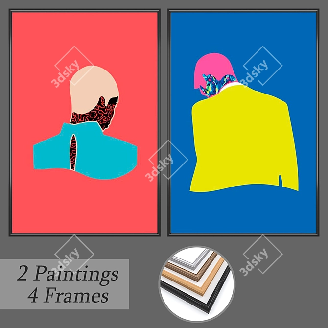 Set of Wall Paintings No. 466: Artful Décor 3D model image 1