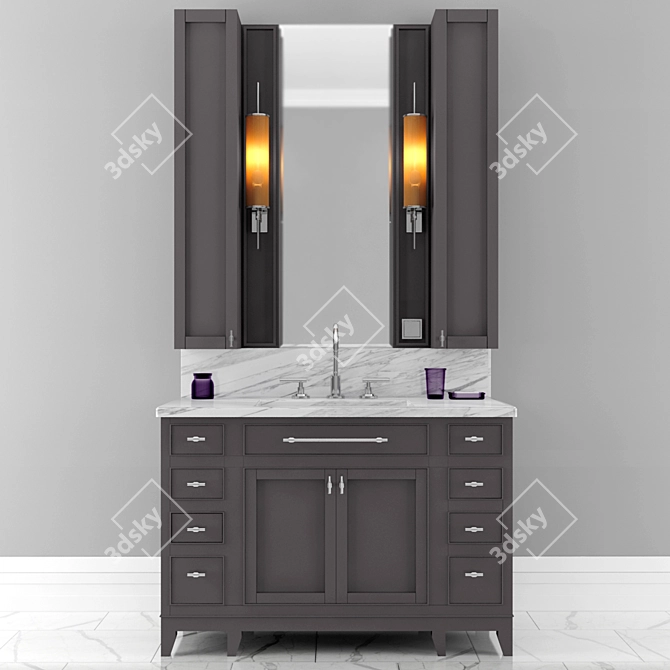 Carrara Marble Single Bathroom Vanity 3D model image 2