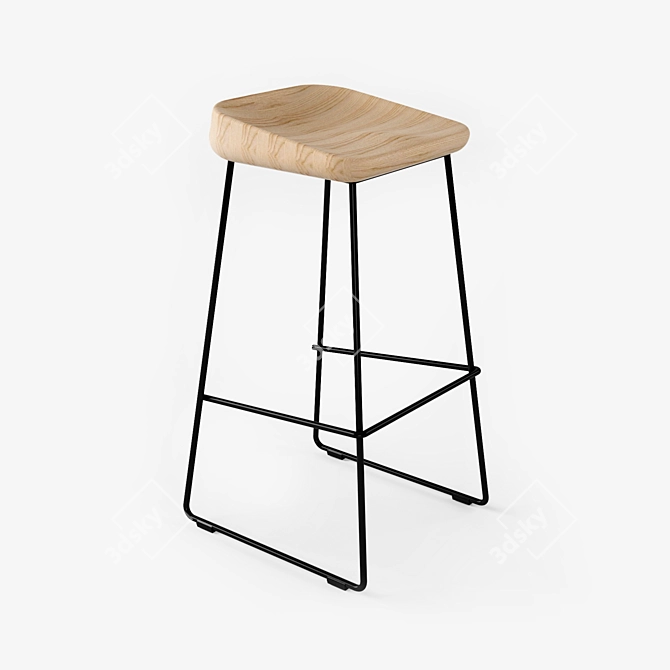 Sleek and Sturdy Wave Bar Stool 3D model image 1