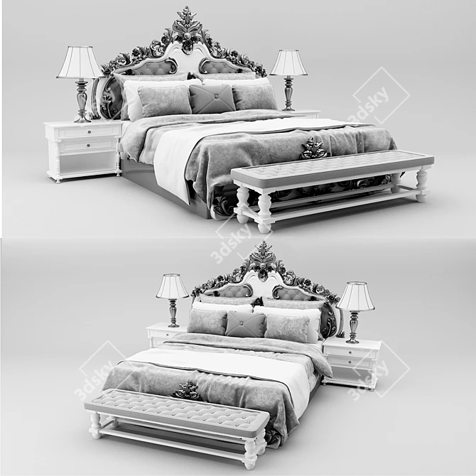 Elegant Classic Luxury Bed 3D model image 1