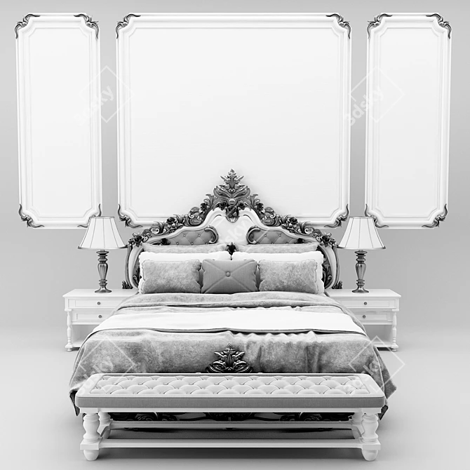 Elegant Classic Luxury Bed 3D model image 2