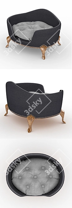 Classic Style Dog Bed - Fabric, Wood, Bronze 3D model image 2