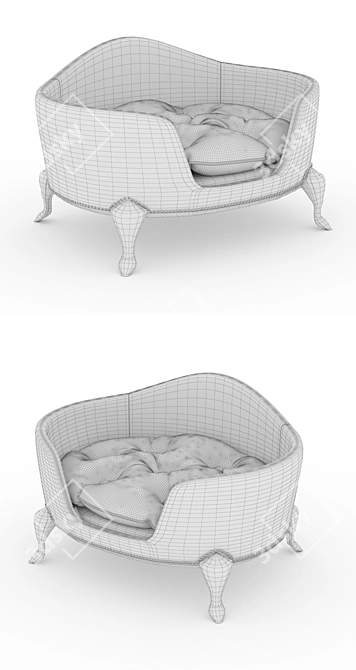 Classic Style Dog Bed - Fabric, Wood, Bronze 3D model image 3