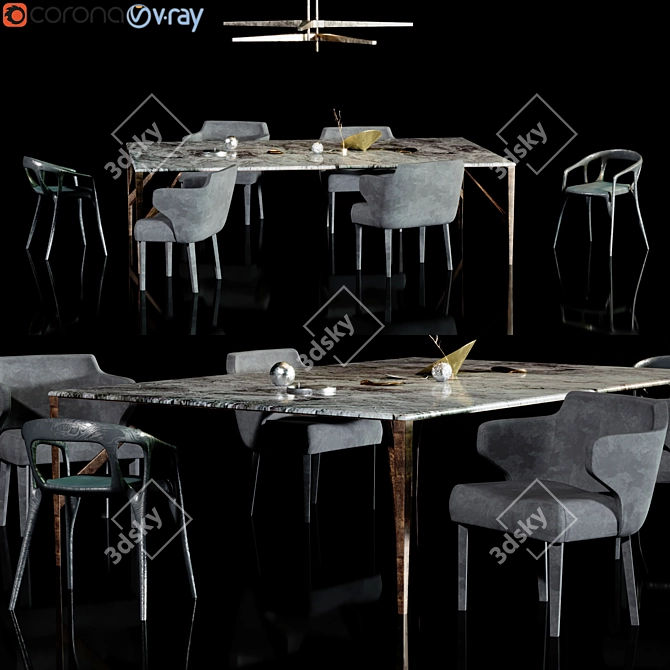 Luxury Henge Saetta Table Set 3D model image 1