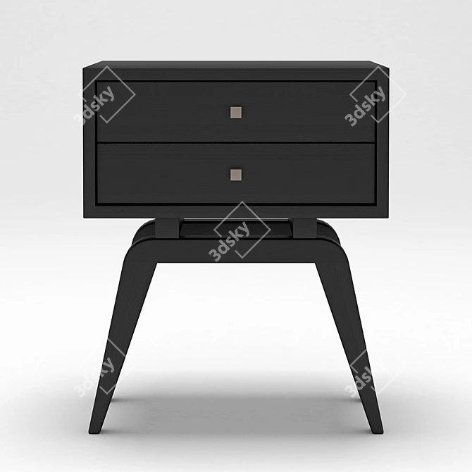 Elegant Black Lacquer Bedside Table 3D model image 1