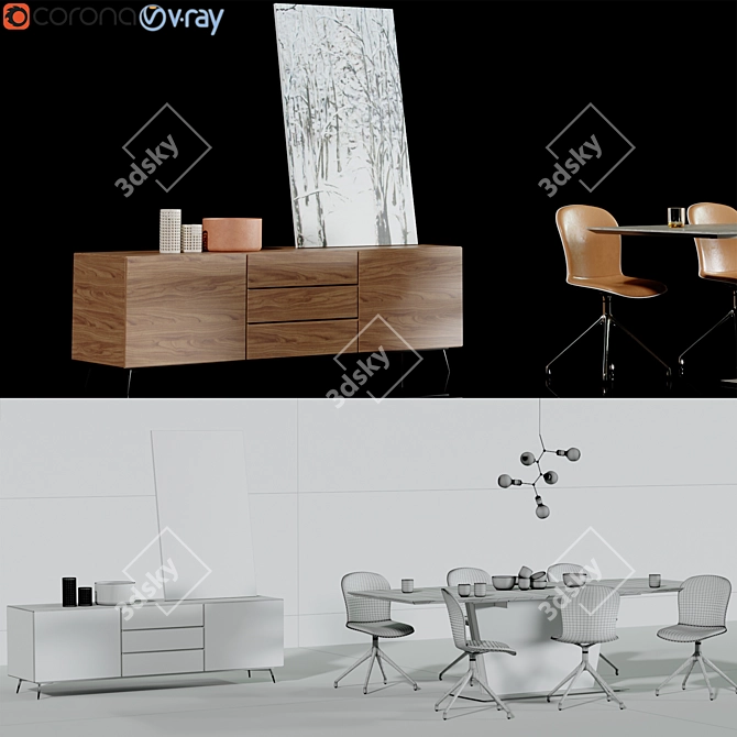 Modern Italian-inspired 3-piece furniture set 3D model image 3