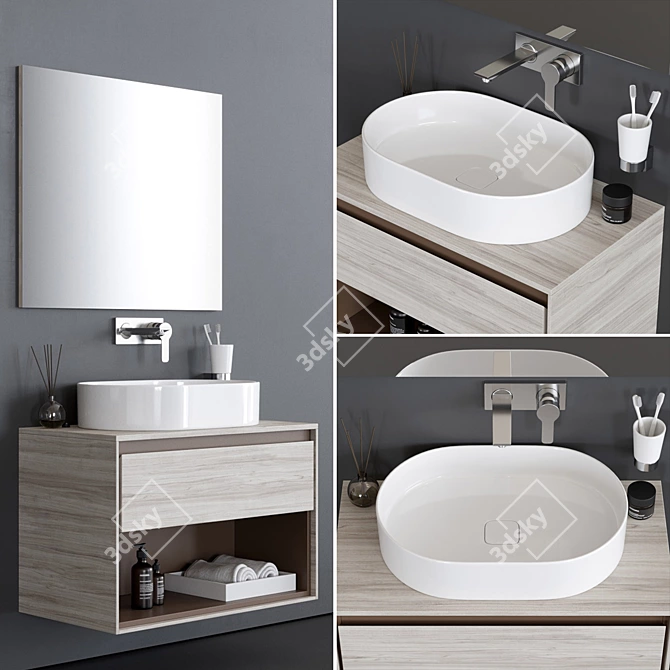 Modern Lacquered Vanity Unit with Drawers - Connect Air 3D model image 1