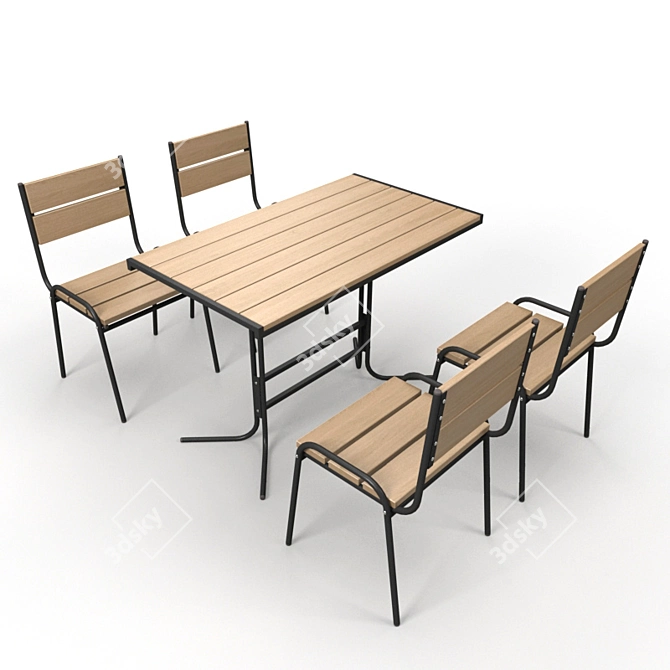 Outdoor Dining Set: Table & Chairs 3D model image 1