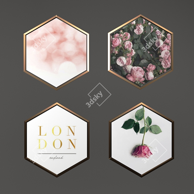 Hexagon Framed Pictures: Modern, Various Sizes & Colors 3D model image 2