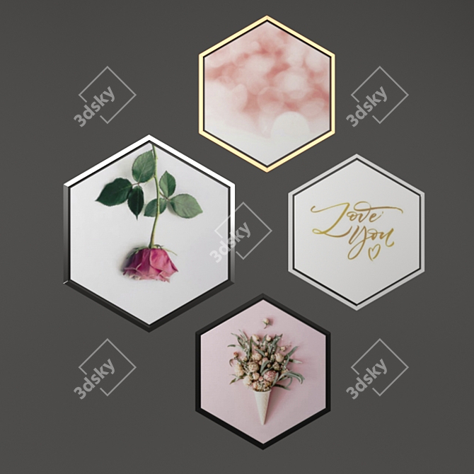 Hexagon Framed Pictures: Modern, Various Sizes & Colors 3D model image 3