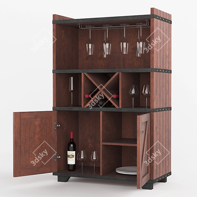 Rustic Wine Cabinet Buffet - Furniture of America 3D model image 2