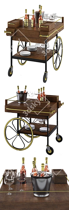 Vintage-Inspired Mobile Bar Cart 3D model image 3