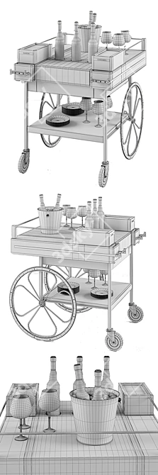 Vintage-Inspired Mobile Bar Cart 3D model image 1