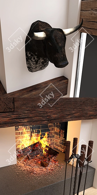 Rustic Corner Fireplace Set 3D model image 2