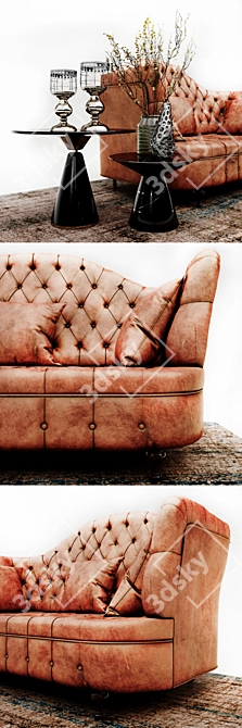 Italian Leather Chesterfield Sofa 3D model image 2
