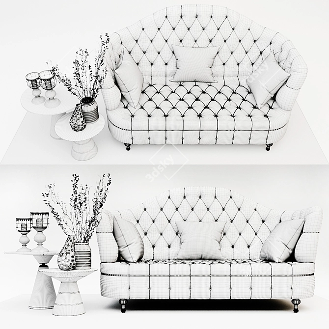 Italian Leather Chesterfield Sofa 3D model image 3