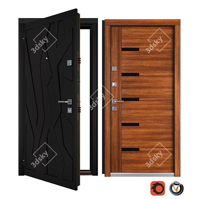 Modern Metal Front Door: Stylish Security Solution 3D model image 1