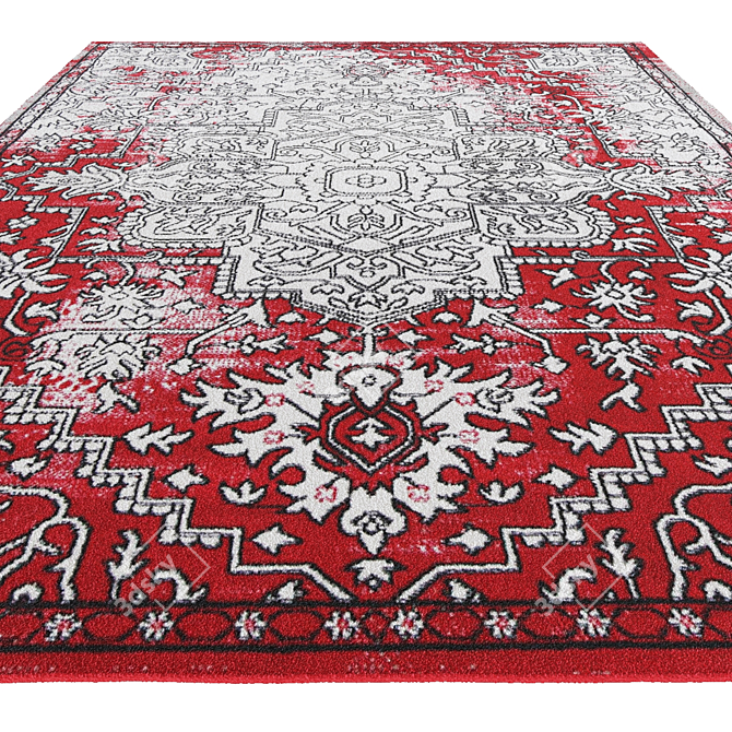 Elegant Art Deco Grey & Red Rug 3D model image 2