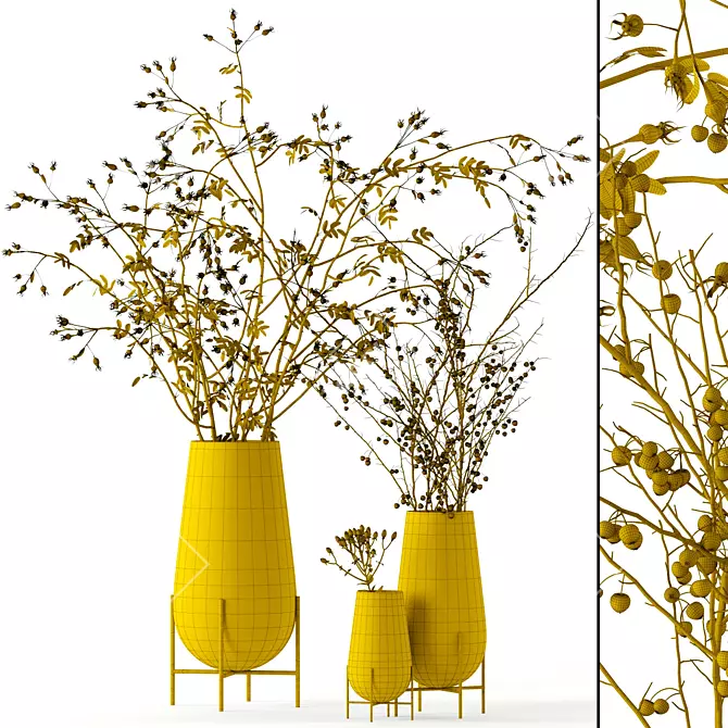 Elegant Twigs in Echasse Vases 3D model image 3