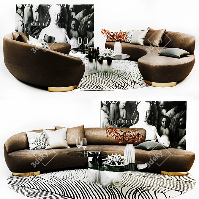 Sleek Vladimir KAGAN Curved Sofa 3D model image 1