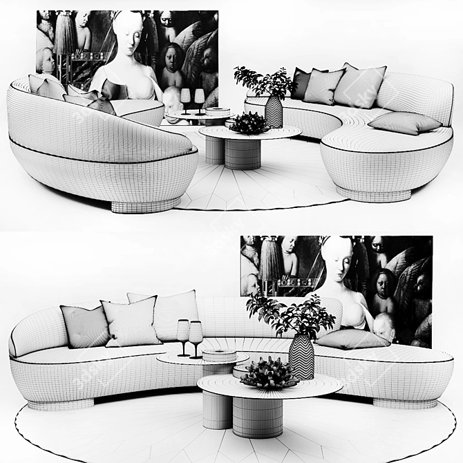 Sleek Vladimir KAGAN Curved Sofa 3D model image 3